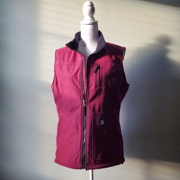 Carhartt Jackets & Blazers - Carhartt Womens Soft Shell Water Repellent Full Zip Vest Pockets Burgundy Size L